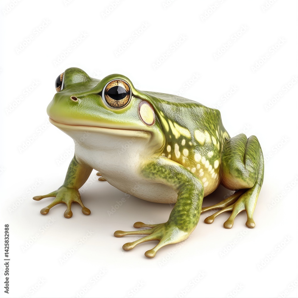 Green and white patterned frog in a studio shot. Green and white patterned frog in a studio shot.