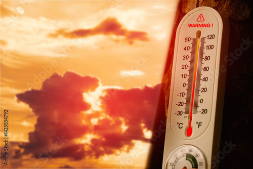 Extreme temperature warning outdoor environment weather alert urban setting close-up view climate awareness
