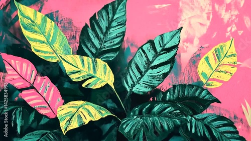 Wallpaper Mural Vibrant tropical leaves against a pink backdrop Torontodigital.ca