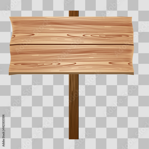 Wooden board sign blank promotion and decoration with transparent background. Wood banner billboard in old vintage style. Light wood on stand