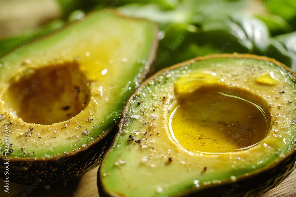 Fresh green salad with avocado and olive oil.