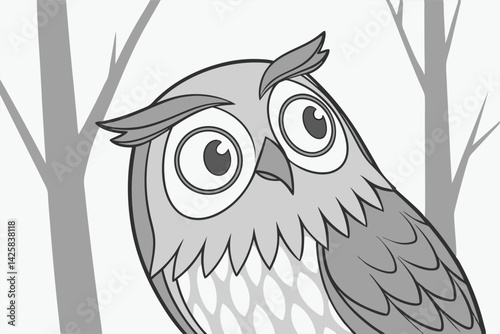 Bewildered Owl Expression Funny Confused Bird Vector Illustration