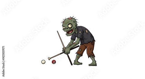 Cartoon zombie playing billiards illustration fun game character concept