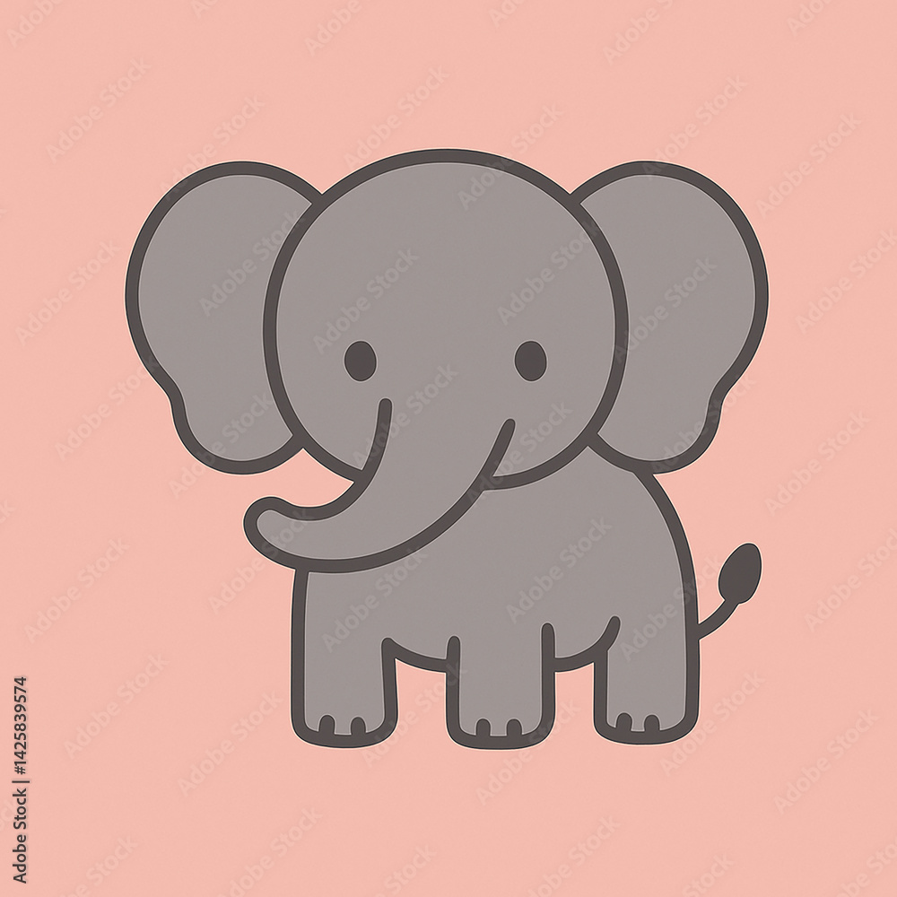 Cute Cartoon Elephant in Flat Design, Grey and Pink Cute Cartoon Elephant in Flat Design, Grey and Pink