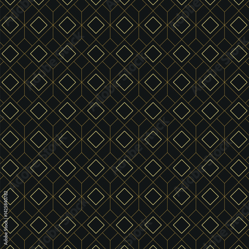 Minimalist Art Deco Geometric Pattern with Gold Diamond Lines on Black Background – Elegant Luxury Design