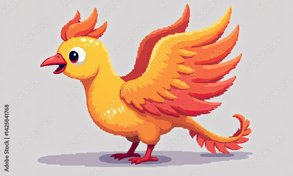 Obraz premium Cute Cartoon Phoenix Bird Illustration - Cartoon illustrations