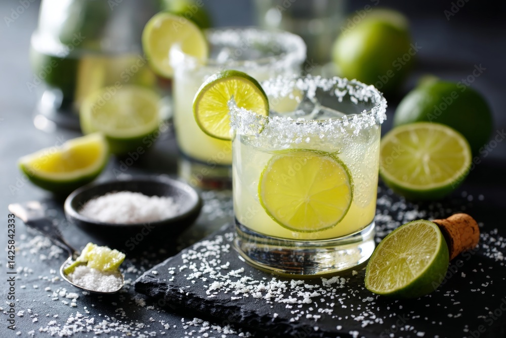 Margarita cocktail with lime and salt rim.