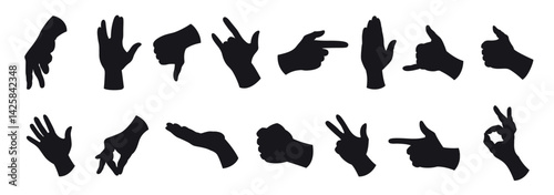 Human hands set silhouettes