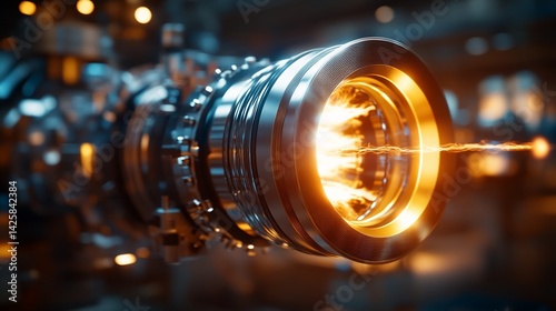 Futuristic Engine Emitting Plasma Jet in Industrial Setting