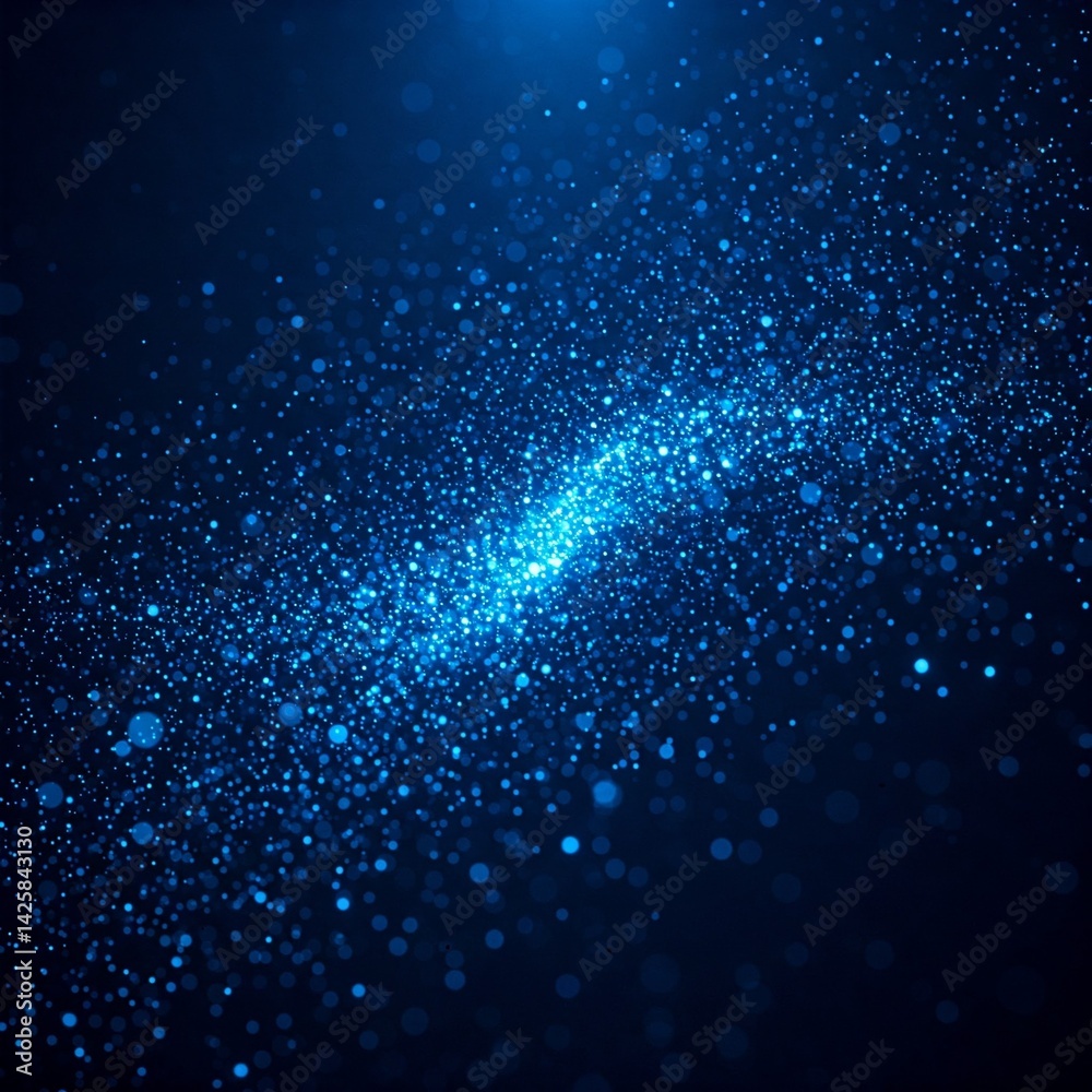Fototapeta premium Blue particles and glowing bokeh lights in abstract background
