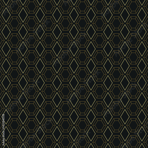 Minimalist Art Deco Geometric Pattern with Gold Diamond Lines on Black Background – Elegant Luxury Design