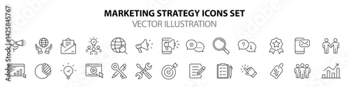 Set of Digital Marketing web icons in line style. Marketing icons for web and mobile app. Sales, e-commerce, SEO, business, feedback, analytics, ads, communication, content. Vector illustration