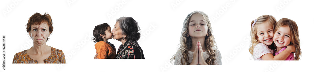 Expressions and relationships across generations featuring diverse individuals, cut out - stock png. Expressions and relationships across generations featuring diverse individuals, cut out - stock png.