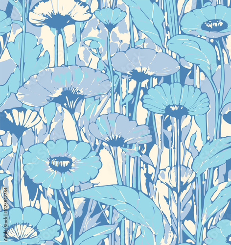 abstract, vector, monochrome, big flowers, all over textiles design, illustration digital image can be used for wrapping paper