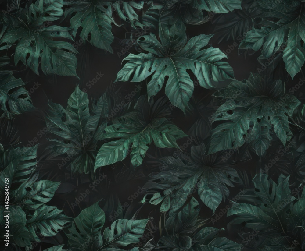 custom made wallpaper toronto digitalIntricate black & green exotic leaf pattern Mysterious, stylish, trendy design , exotic, abstract, dark