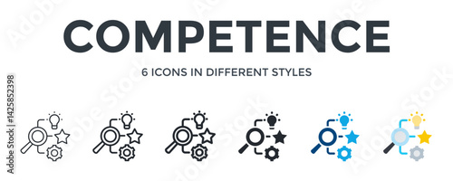 Competence Icon In Different Style Vector Illustration. Designed In Thin Line, Regular Line, Bold Line, Glyph, Color Fill, And Flat Style Can Be Used For Web
