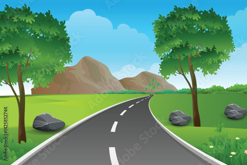 Vector Curved road with white lines 