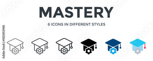 Mastery Icon In Different Style Vector Illustration. Designed In Thin Line, Regular Line, Bold Line, Glyph, Color Fill, And Flat Style Can Be Used For Web