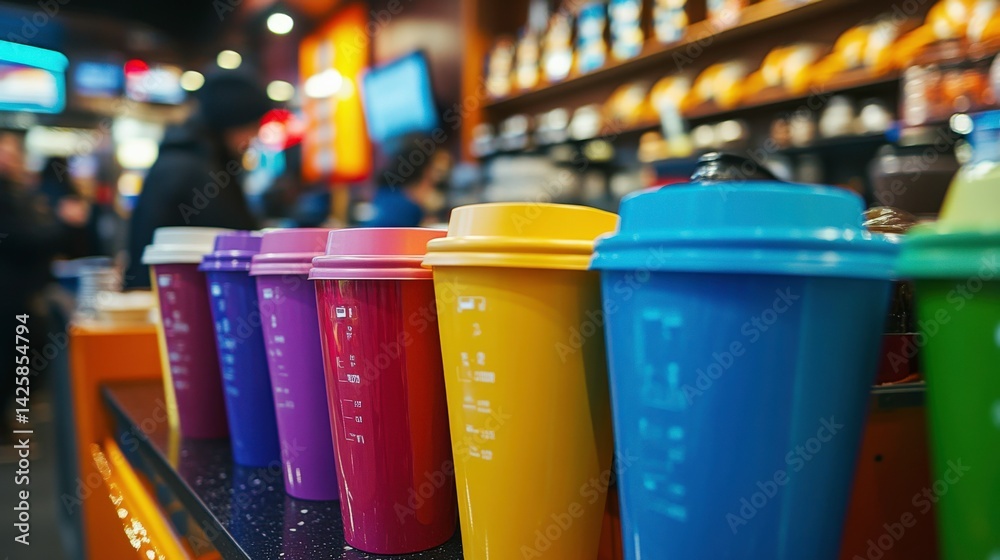 Fototapeta premium Vibrant Coffee and Tea Options in Food Court