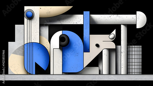 of jagged lines and abstract shapes in dark hues of blue, black, and gray, with subtle metallic accents to create an edgy feel  photo