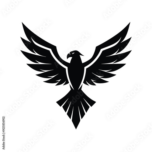 black and white silhouette stylized eagle spread