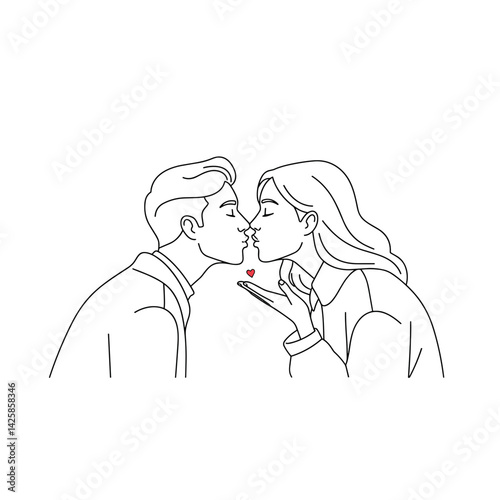 Couple kissing and sharing love with a heart illustration  