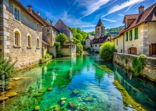 Idyllic Village Canal with Stone Buildings