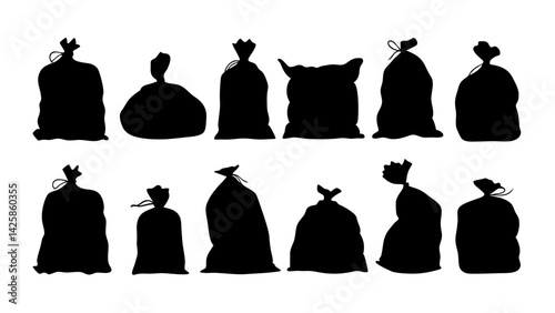 set of sack silhouette vector on white background