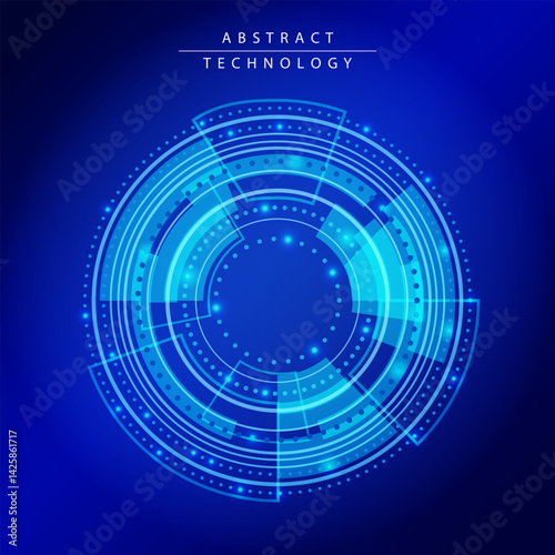 Abstract technology background with glowing blue rings and light particles. Ideal for digital and sci-fi designs.