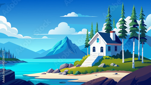 Idyllic White House on Rocky Peninsula by Turquoise Bay – Nature Landscape Scene