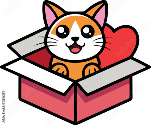 cat with gift box, Cat and gift box vector illustration