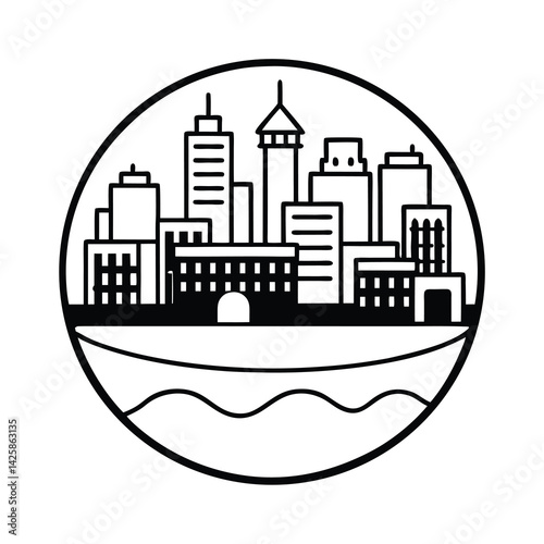 city black line art vector on white background