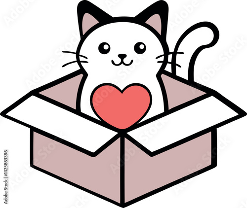 Cat and gift box vector illustration
