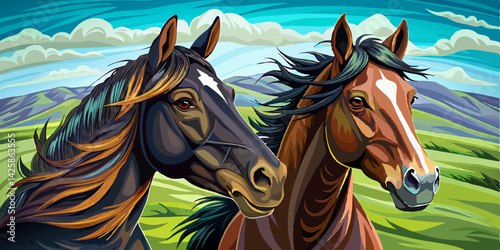colorful Horse banner illustration vector at day light