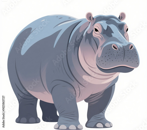 Semi-Realistic Standing Hippopotamus Vector Illustration on White Background