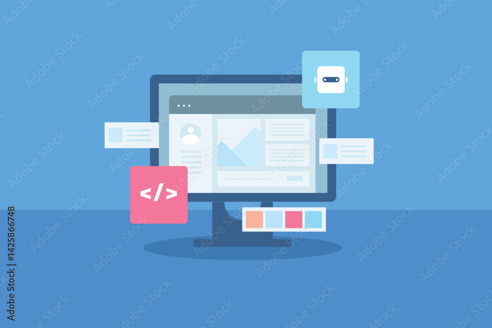 AI Website builder, Artificial intelligence building no code website, AI generating website for business. Page builder application. AI Website builder, Artificial intelligence building no code website, AI generating website for business. Page builder application.