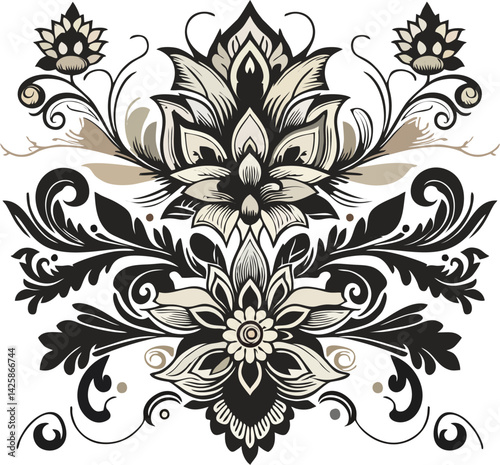 Intricate Artisanal Floral Vector with Vintage Ornamental Style