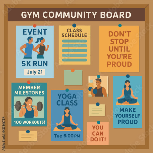 Bulletin Board Displaying Gym Community Events and Fitness Opportunities