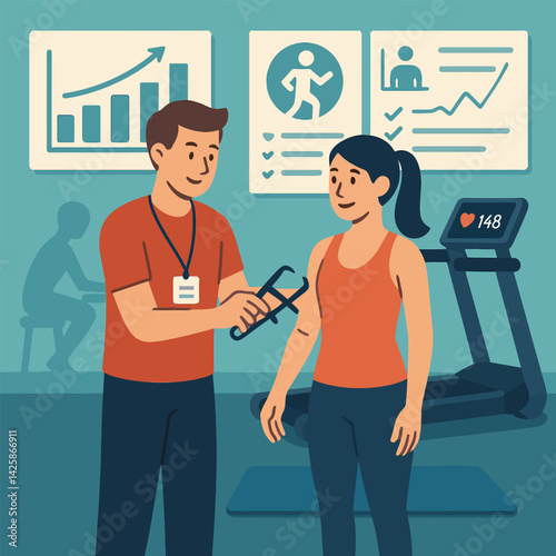 Trainer Measuring Body Fat of Woman at Gym Using Caliper