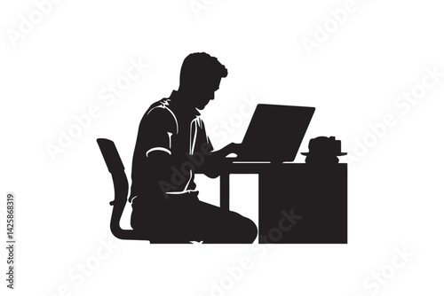 silhouette of a businessman working on laptop