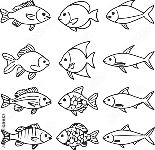 vector set of black fish