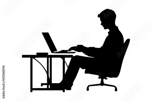 silhouette of a man working on a laptop