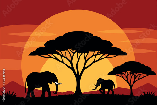 elephants at sunset