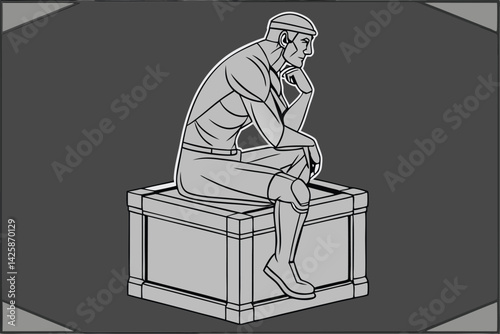 Modern Version of The Thinker Statue Sitting on a Box Minimalist Sculpture Concept