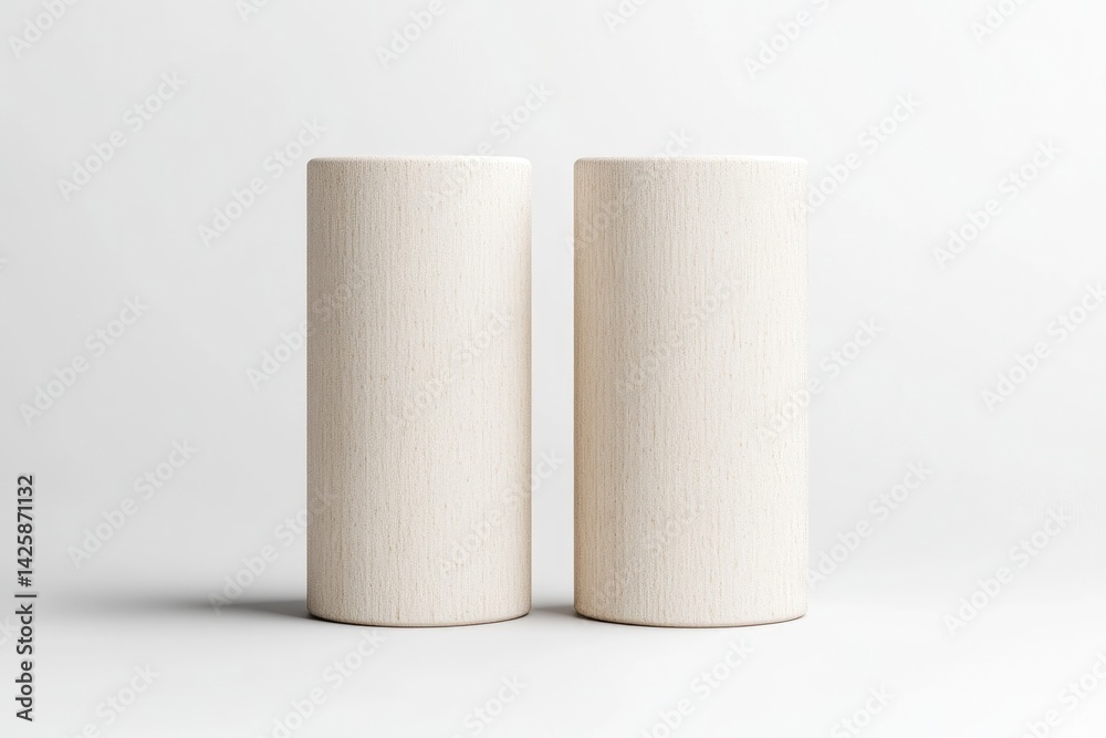 Two cylindrical containers, light beige color, smooth surface, simple design Two cylindrical containers, light beige color, smooth surface, simple design