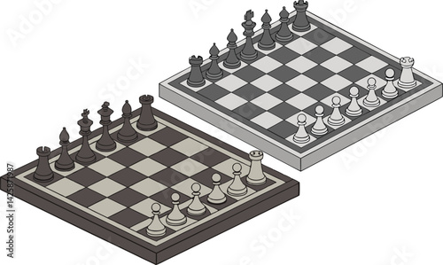 Dynamic Chess Board Mid Game Strategic Moves in Progress Illustration