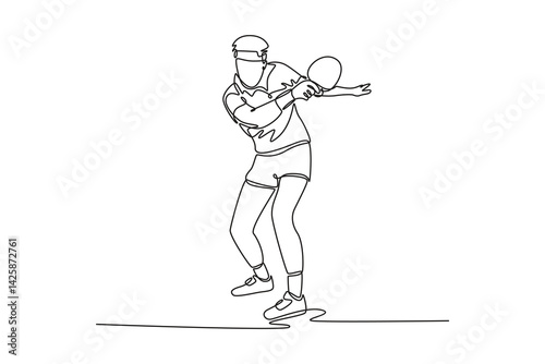 Single one line drawing male table tennis player hitting the ball with precision and power. Showing speed, focus, and reflex in modern ping pong action. Continuous line draw design vector illustration