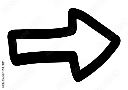 手描き風の右向き白抜き矢印イラスト（線画・シンプル・ベクター素材）right arrow