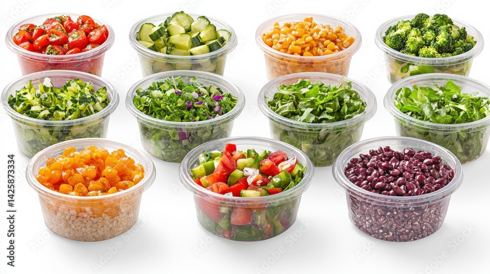 Fresh Vibrant Salads and Grain Bowls on White Surface Fresh Vibrant Salads and Grain Bowls on White Surface