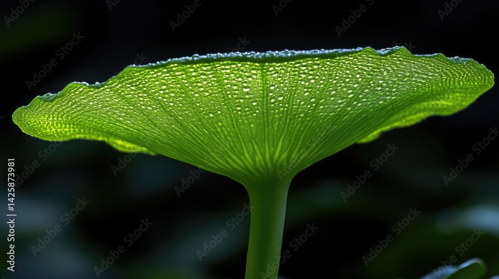 Fototapeta premium Close-up of a vibrant green leaf, showcasing intricate veining and water droplets
